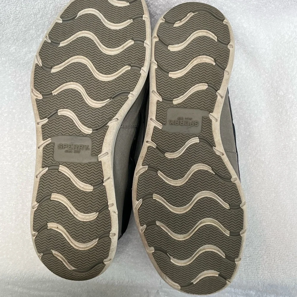 Mens Sperry 2 Eyelet Boat Shoe 11.5 Med Wid Canvas Gray/Blue/ White Memory Foam